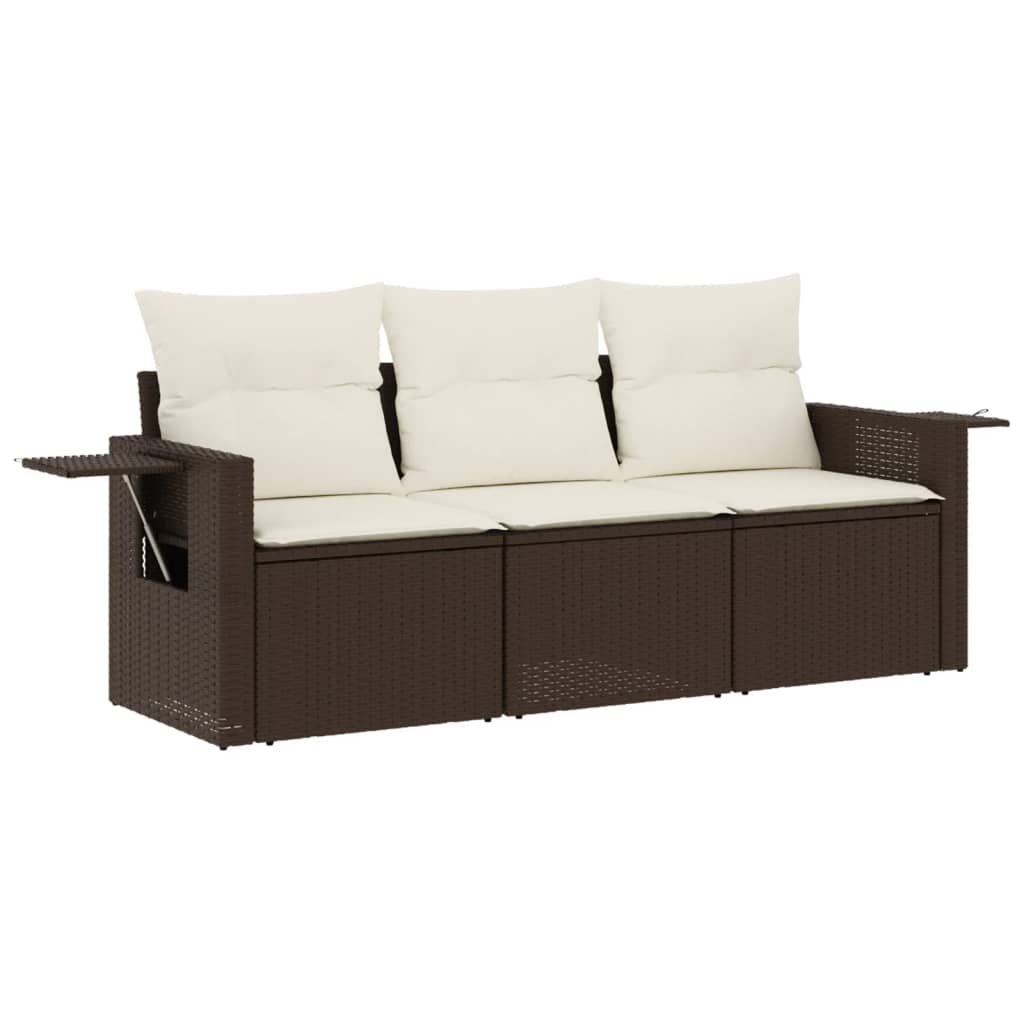 3-delige Loungeset met kussens poly rattan bruin