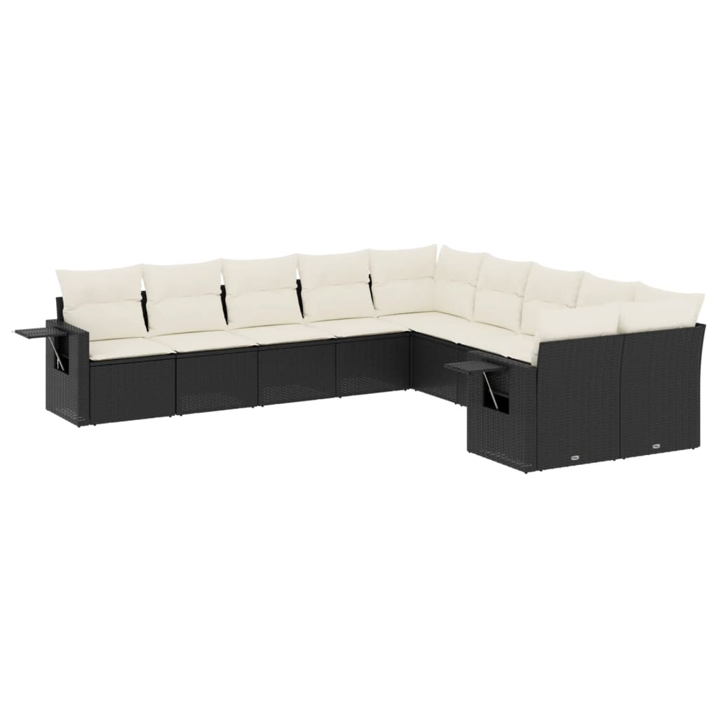 10-delige Loungeset met kussens poly rattan zwart