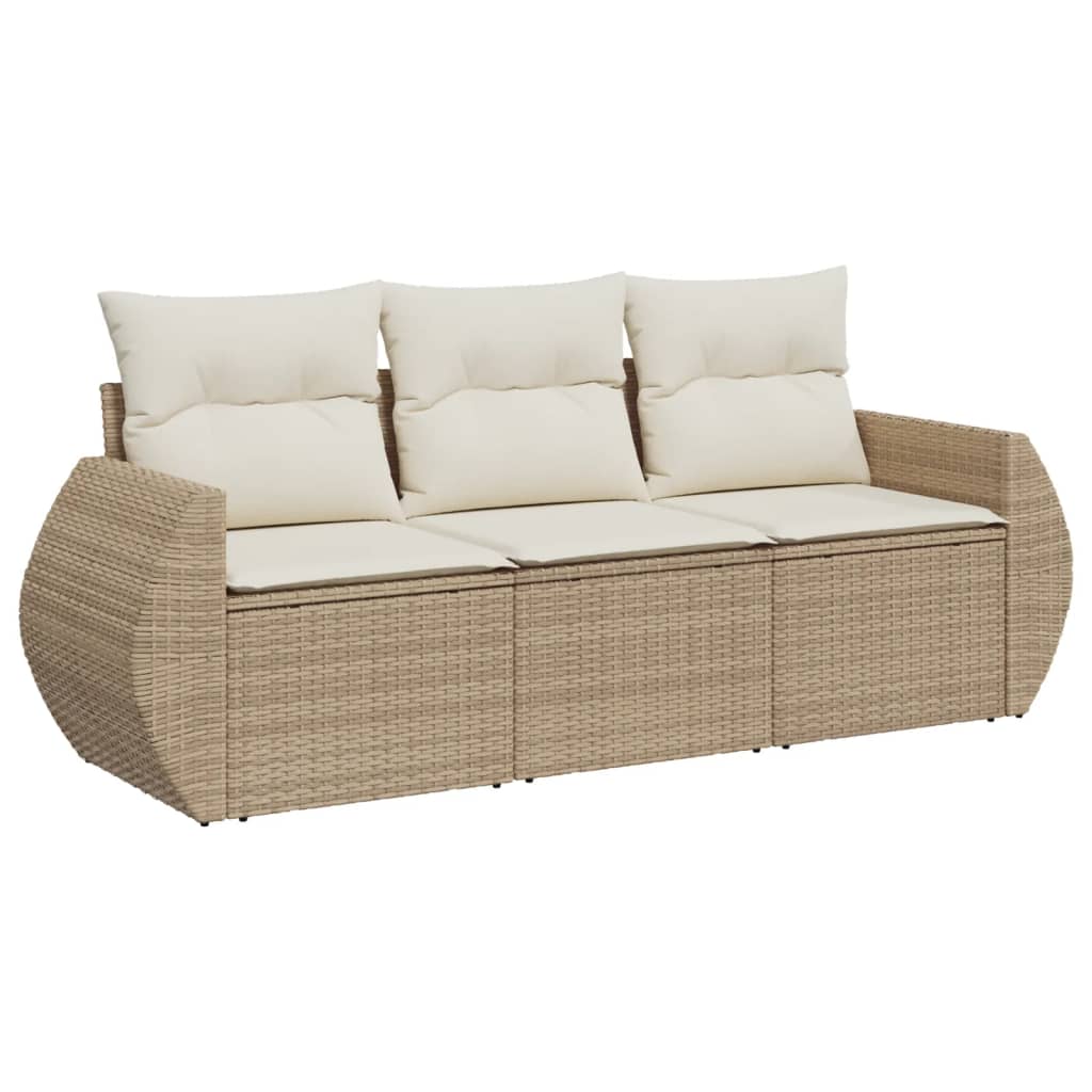 3-delige Loungeset met kussens poly rattan beige