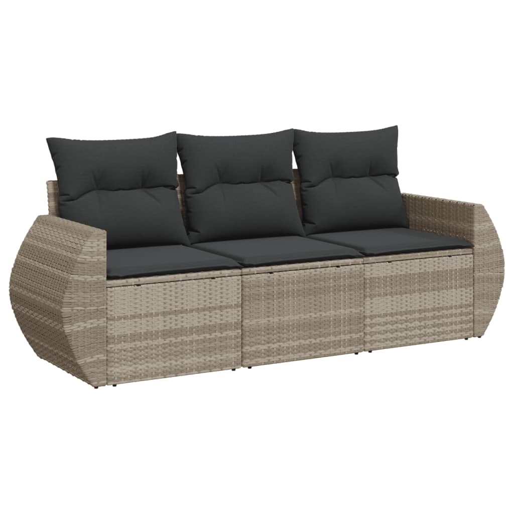 3-delige Loungeset met kussens poly rattan lichtgrijs