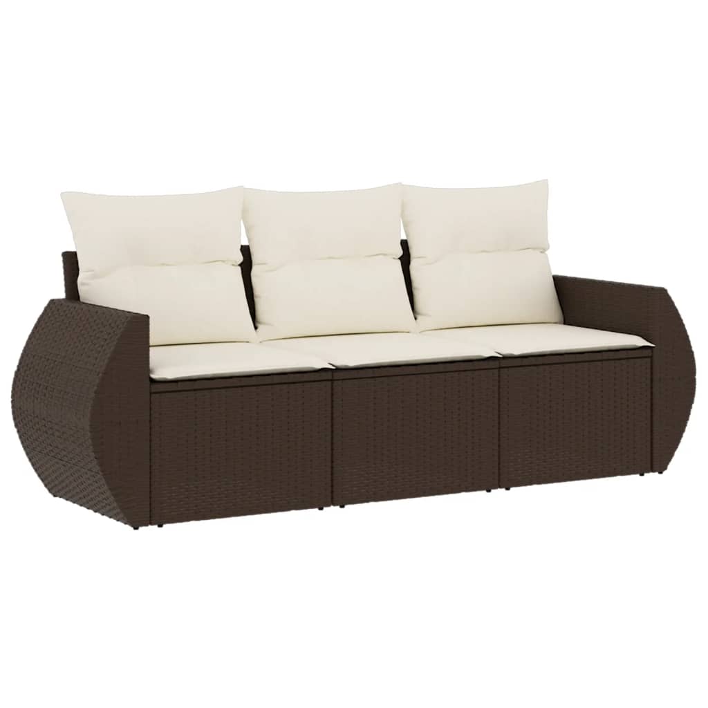 3-delige Loungeset met kussens poly rattan bruin