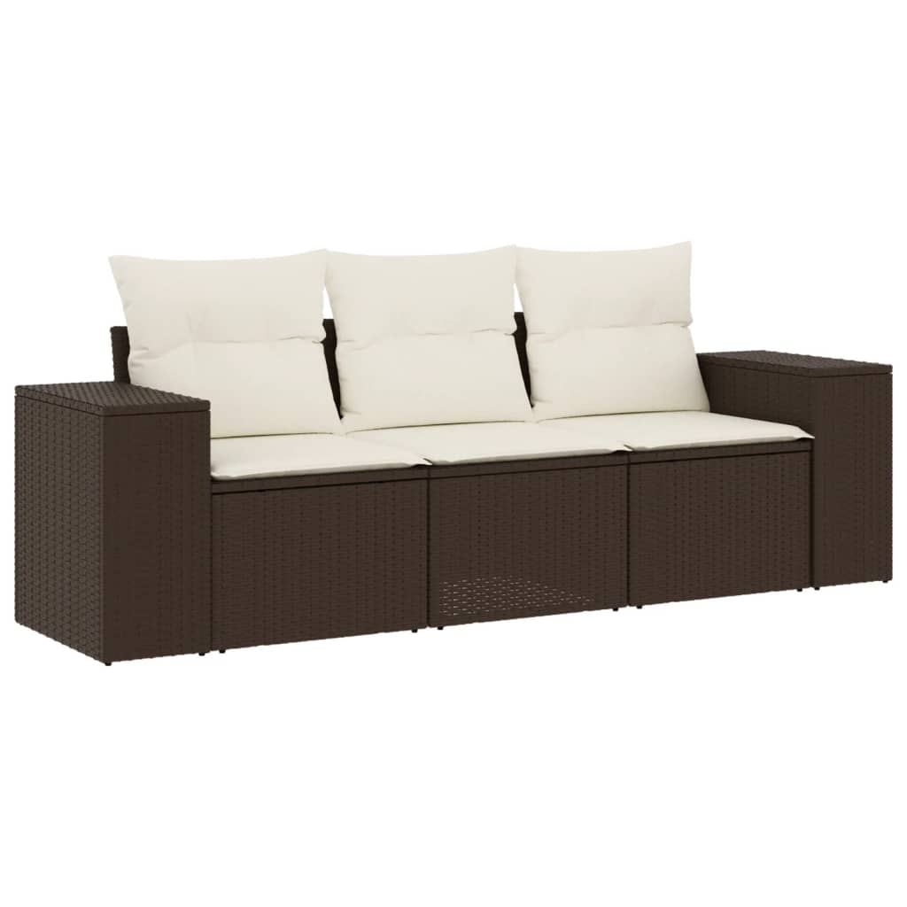 3-delige Loungeset met kussens poly rattan bruin