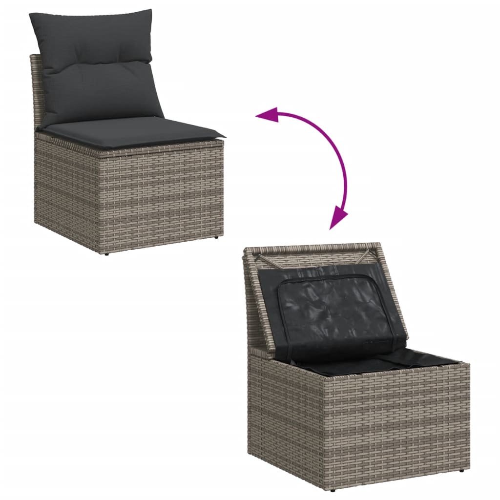 10-delige Loungeset met kussens poly rattan grijs