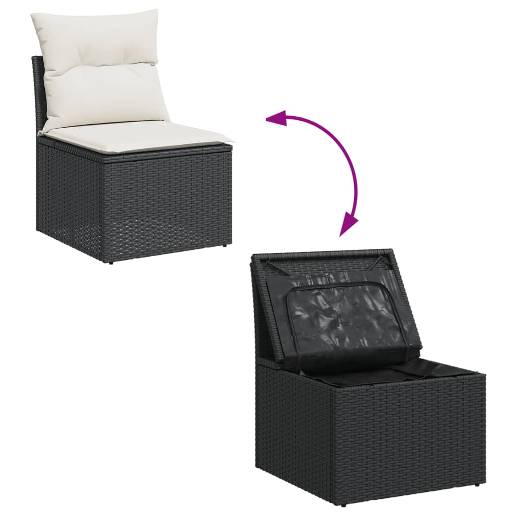 11-delige Loungeset met kussens poly rattan zwart