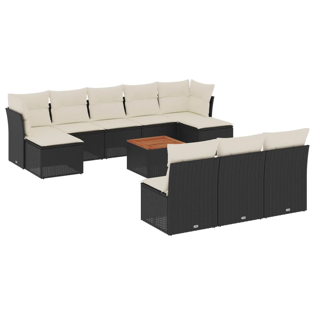 11-delige Loungeset met kussens poly rattan zwart