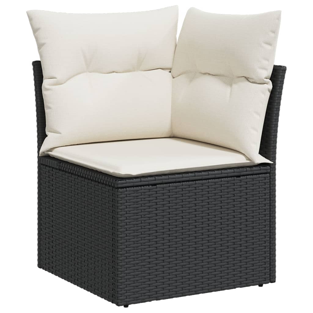 10-delige Loungeset met kussens poly rattan zwart