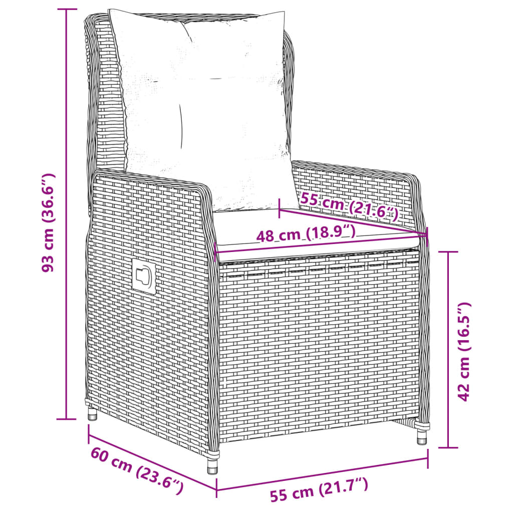 3-delige Bistroset met kussens poly rattan zwart