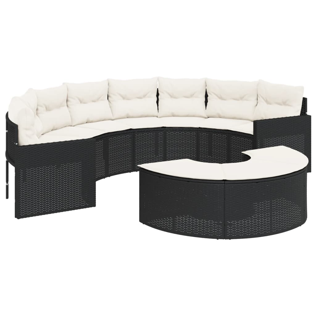 2-delige Loungeset halfrond poly rattan zwart