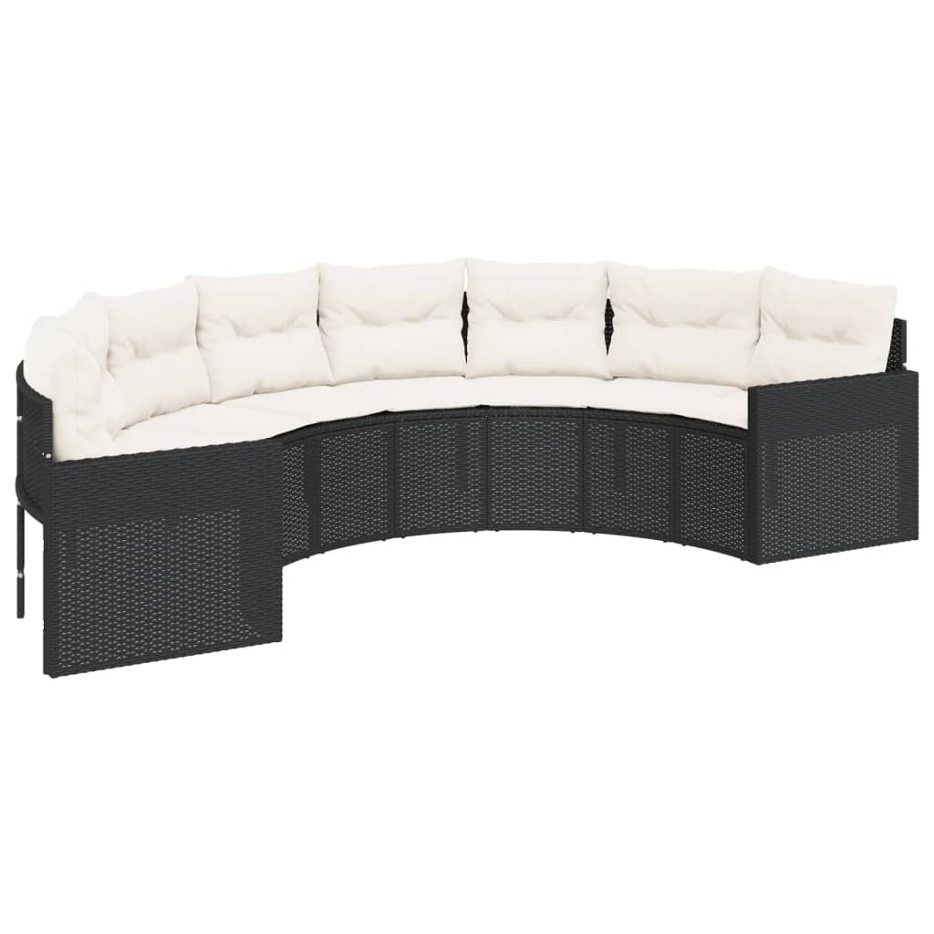 2-delige Loungeset halfrond poly rattan zwart