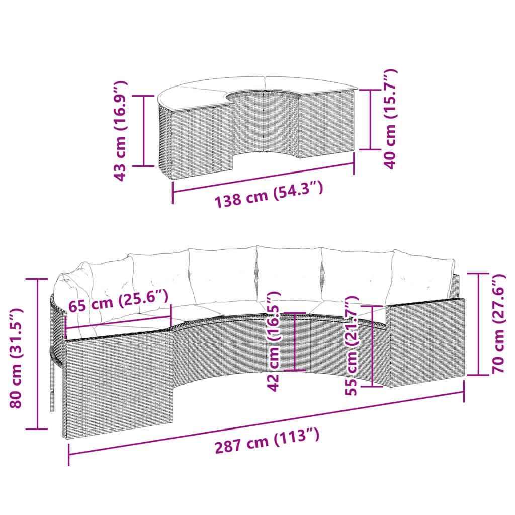 2-delige Loungeset halfrond poly rattan zwart