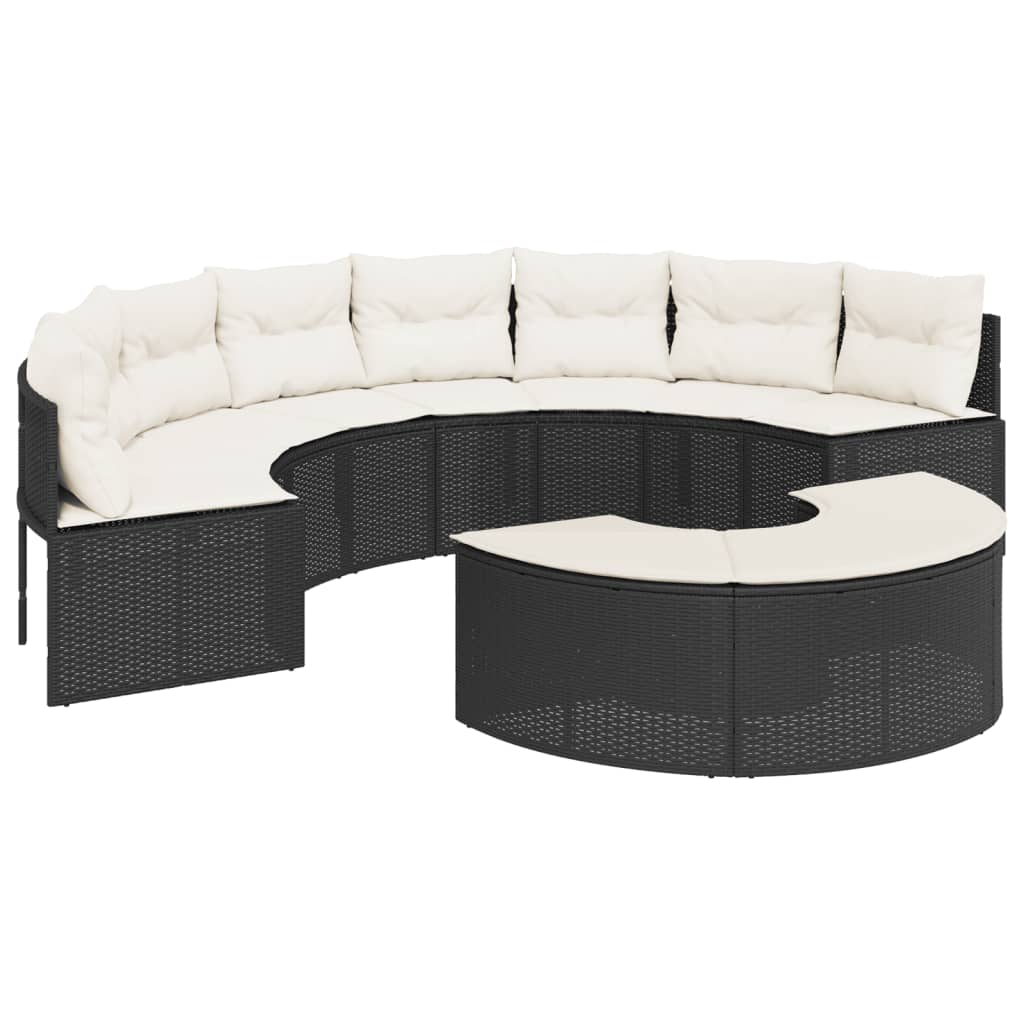 2-delige Loungeset halfrond poly rattan zwart