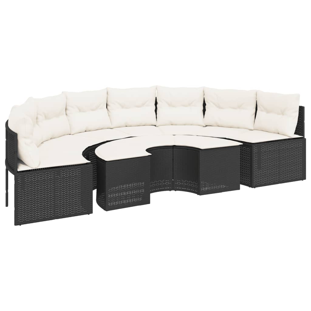 2-delige Loungeset halfrond poly rattan zwart