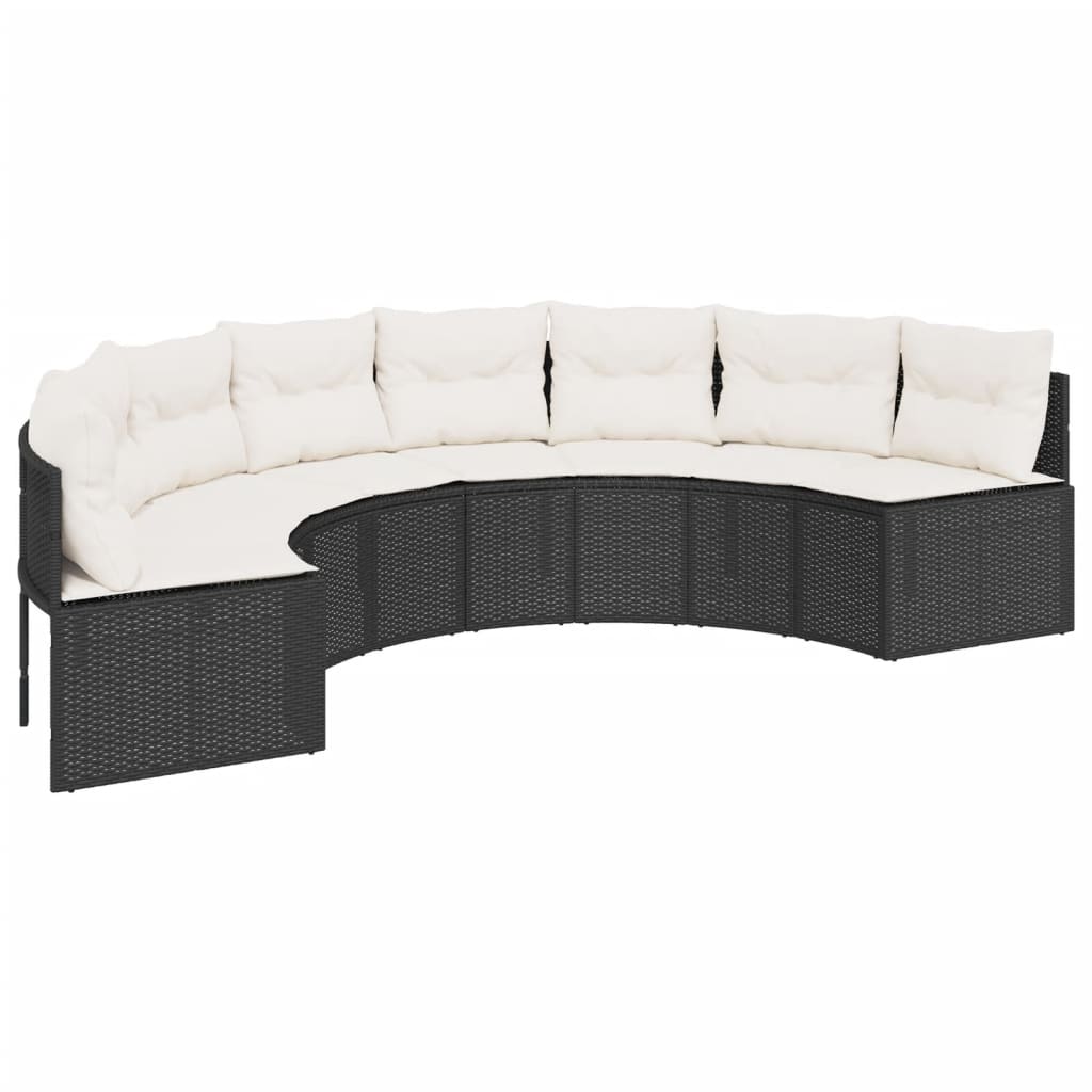 2-delige Loungeset halfrond poly rattan zwart