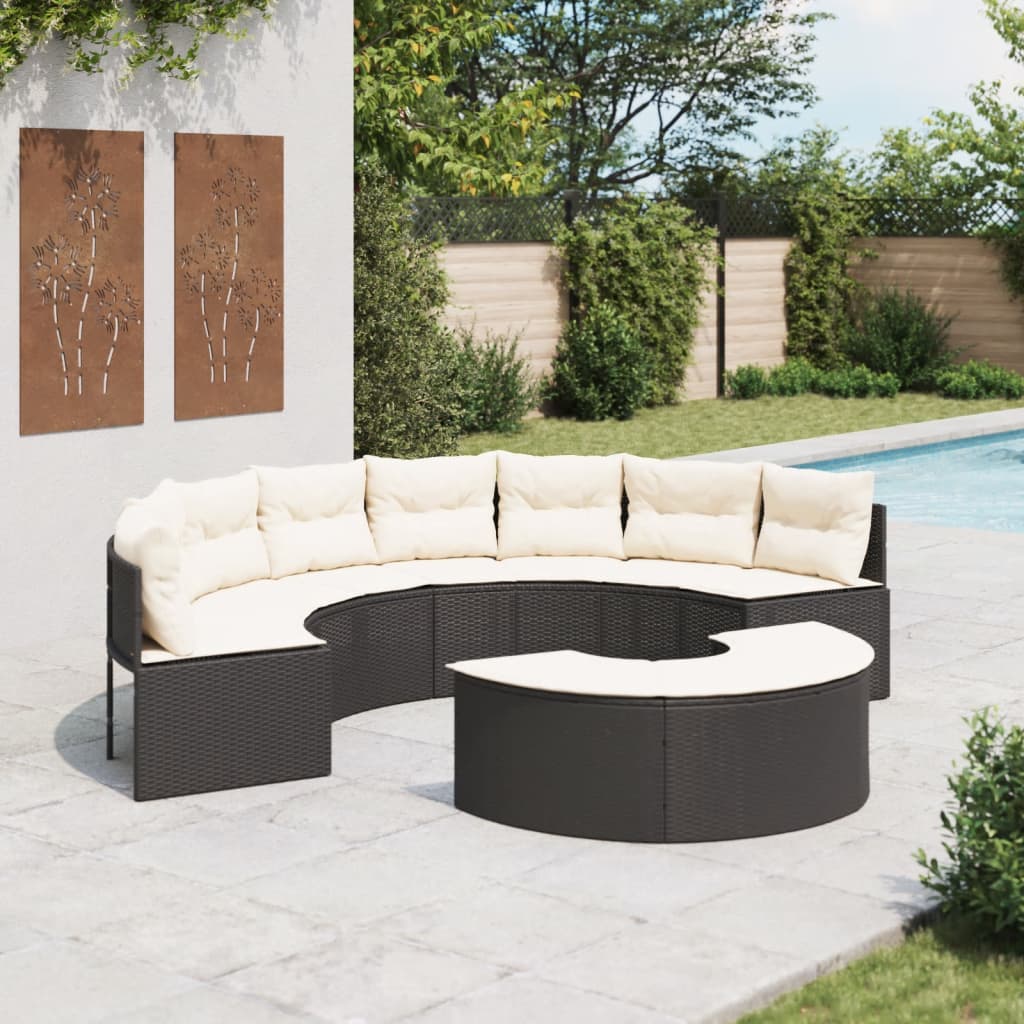 2-delige Loungeset halfrond poly rattan zwart