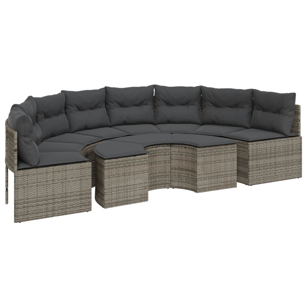 2-delige Loungeset halfrond poly rattan grijs