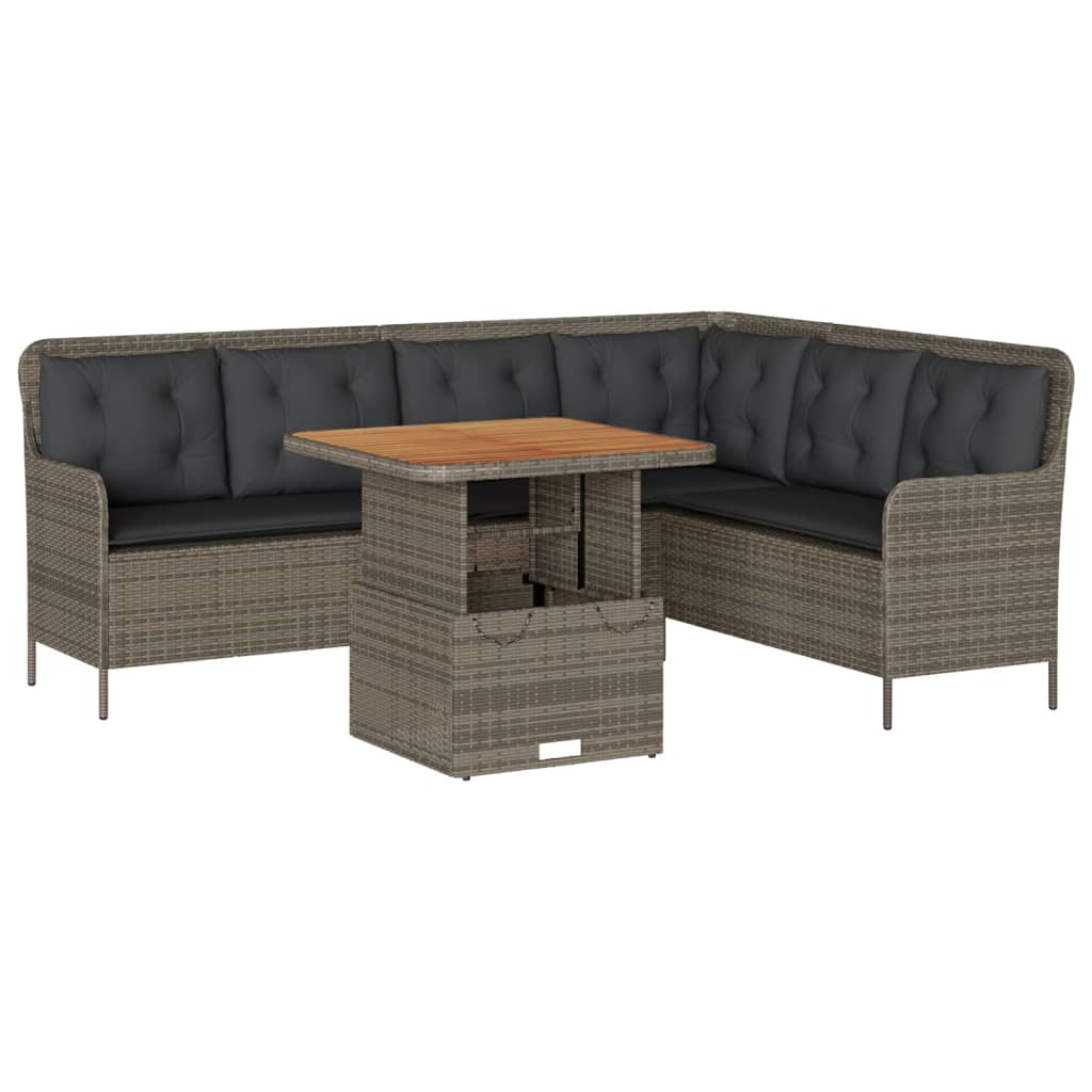 2-delige Loungeset met kussens poly rattan grijs