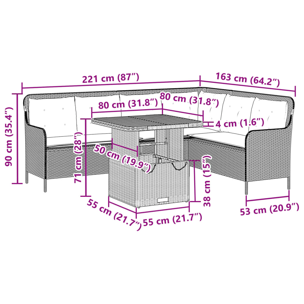 2-delige Loungeset met kussens poly rattan grijs