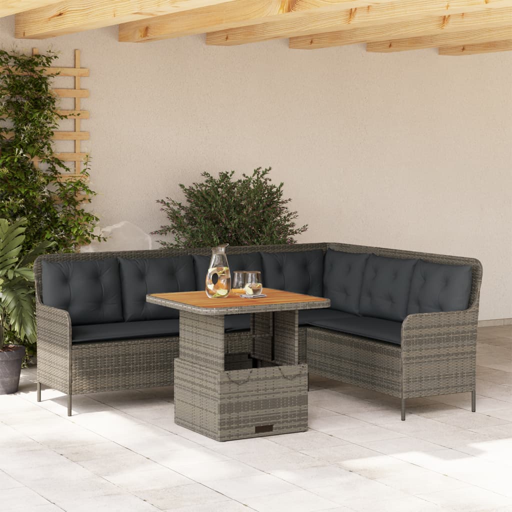 2-delige Loungeset met kussens poly rattan grijs