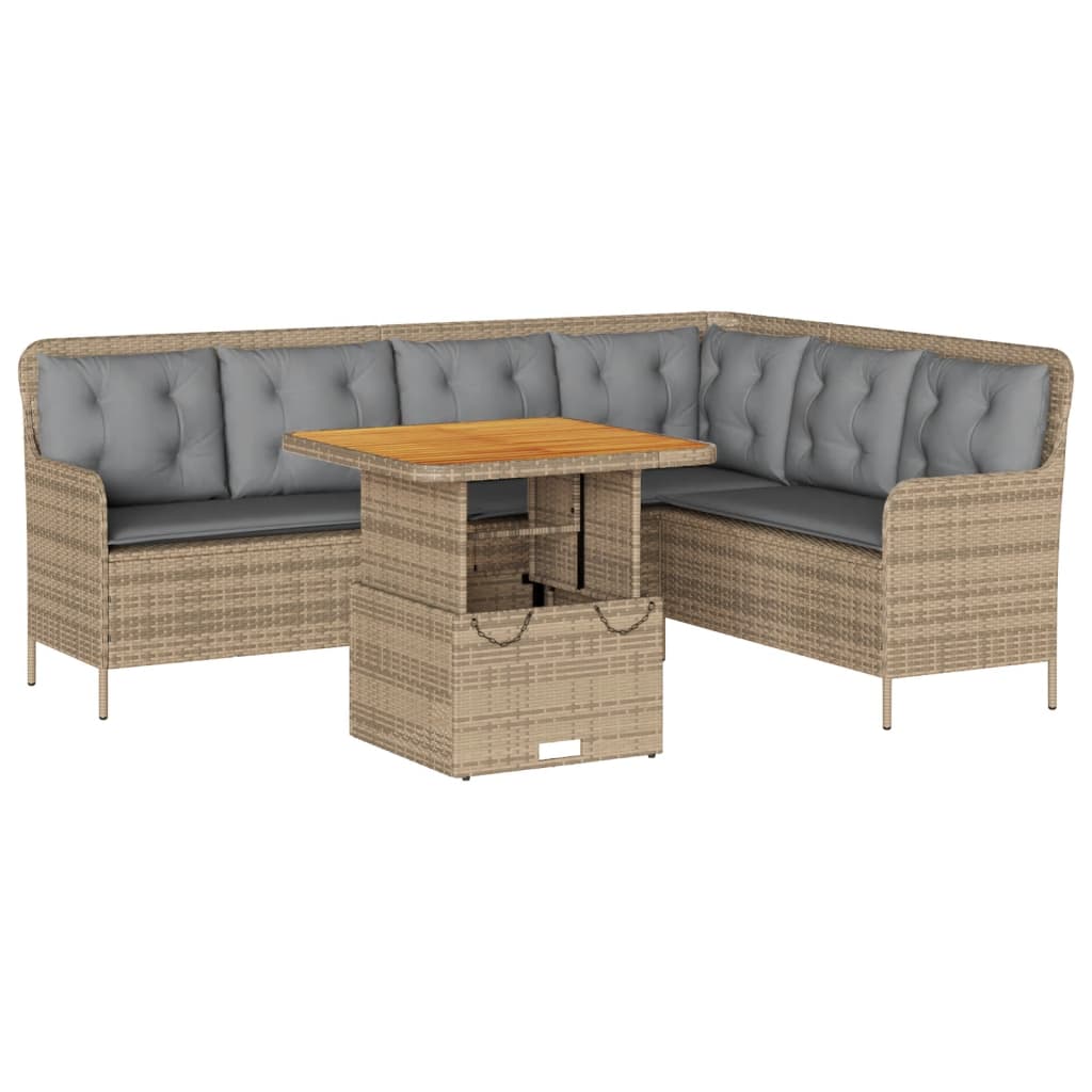 2-delige Loungeset met kussens poly rattan beige