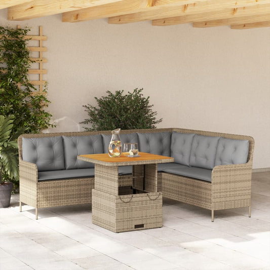 2-delige Loungeset met kussens poly rattan beige