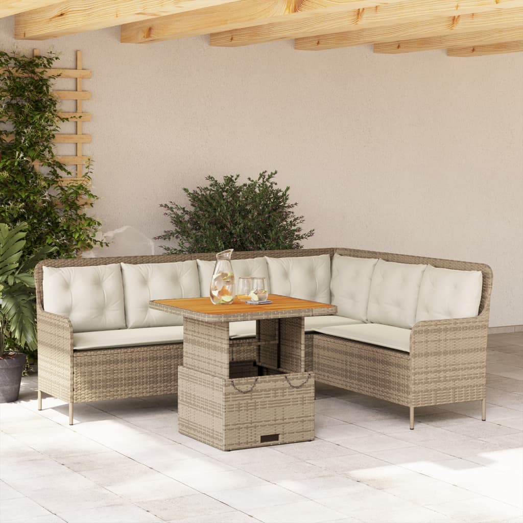 2-delige Loungeset met kussens poly rattan beige