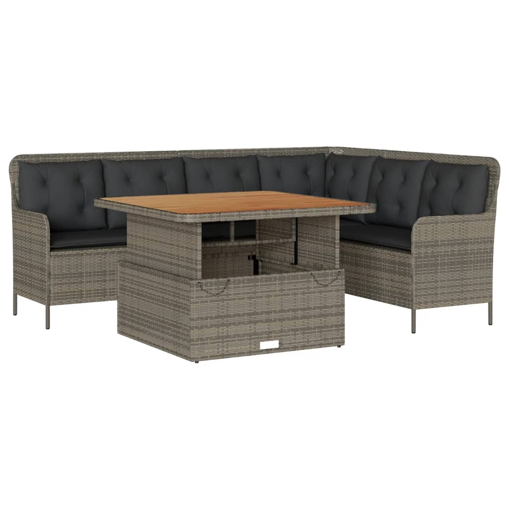 2-delige Loungeset met kussens poly rattan grijs