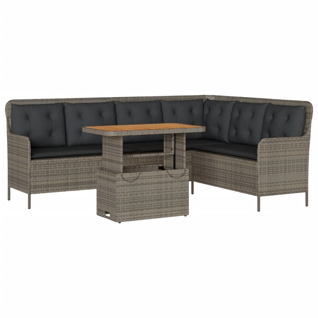 2-delige Loungeset met kussens poly rattan grijs