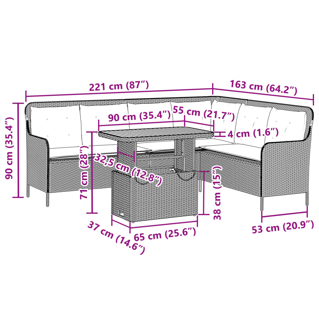 2-delige Loungeset met kussens poly rattan grijs