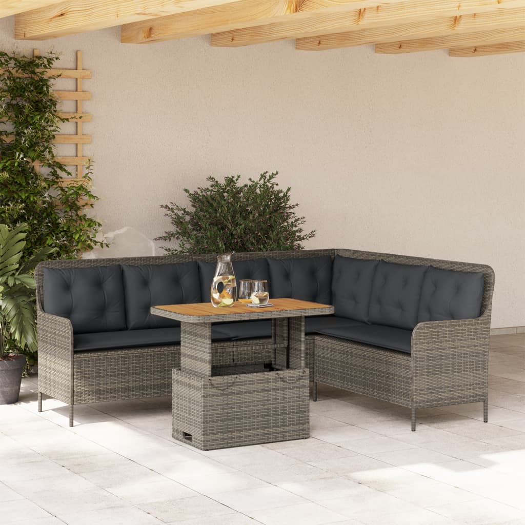 2-delige Loungeset met kussens poly rattan grijs