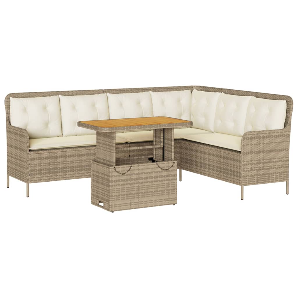 2-delige Loungeset met kussens poly rattan beige