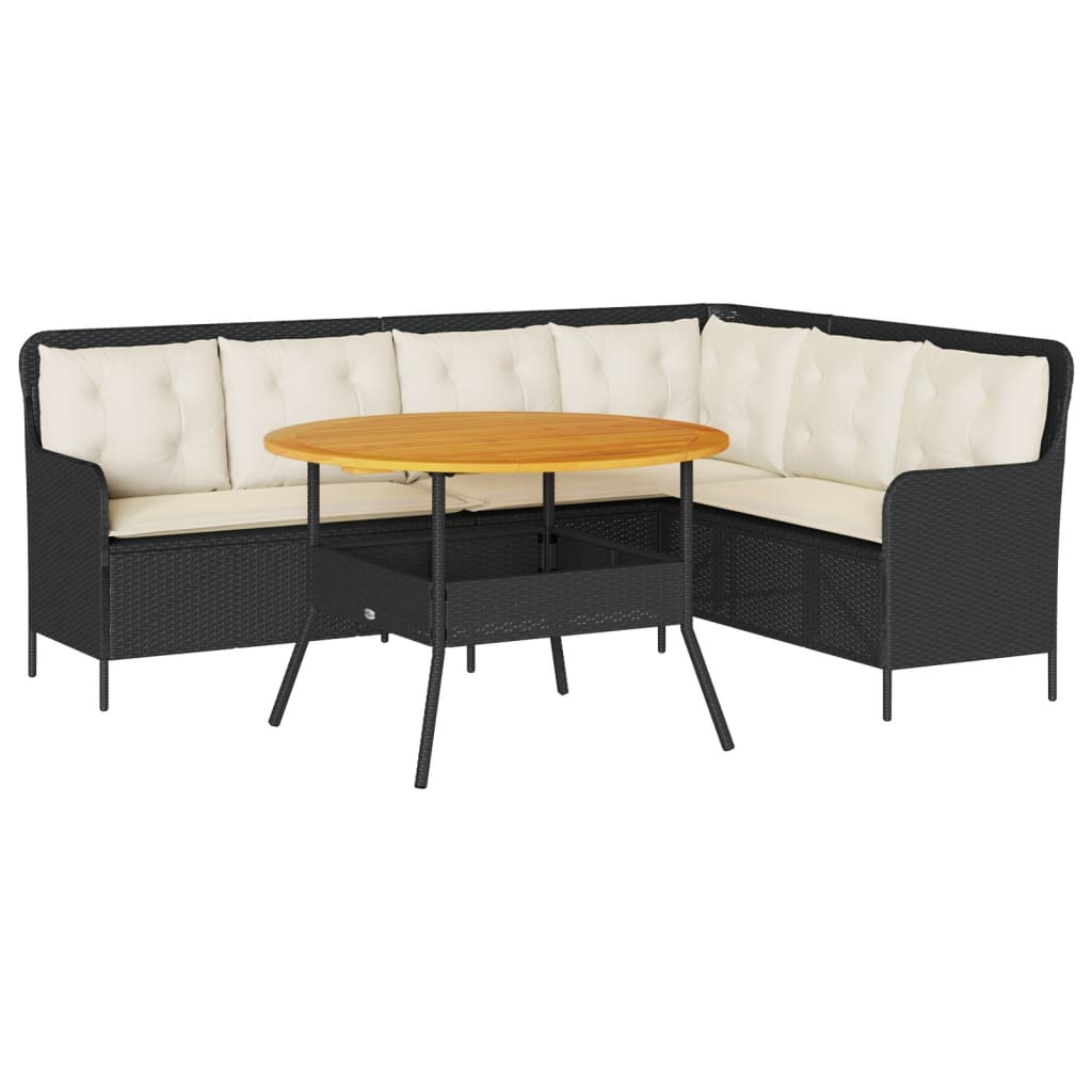 2-delige Loungeset met kussens poly rattan zwart