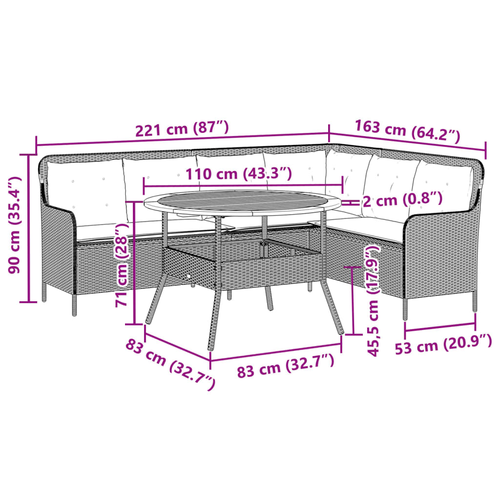 2-delige Loungeset met kussens poly rattan zwart