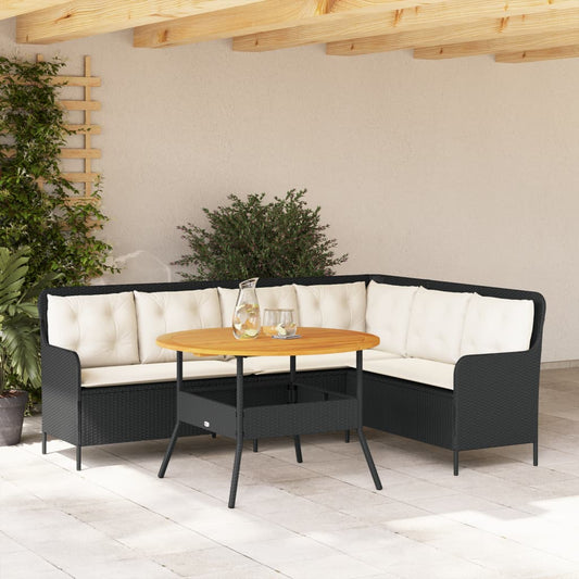 2-delige Loungeset met kussens poly rattan zwart