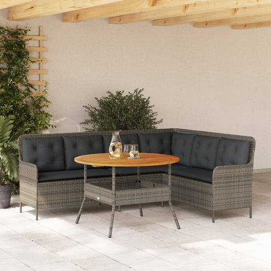 2-delige Loungeset met kussens poly rattan grijs