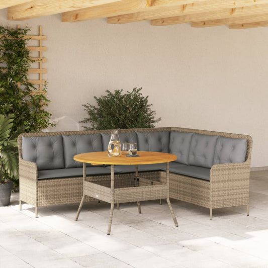 2-delige Loungeset met kussens poly rattan beige