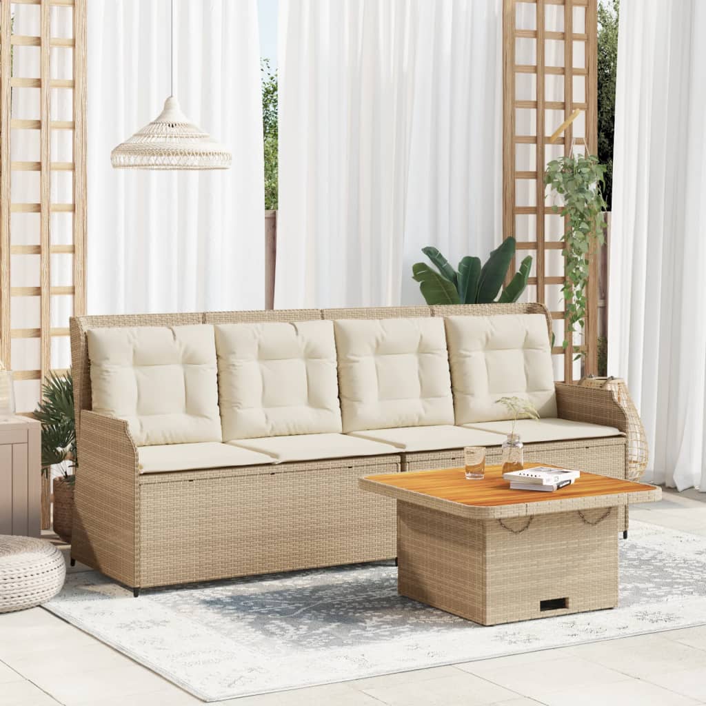 3-delige Loungeset met kussens poly rattan beige