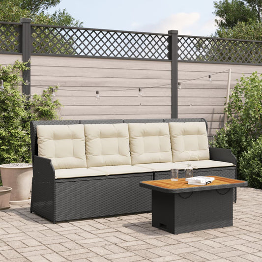 3-delige Loungeset met kussens poly rattan zwart