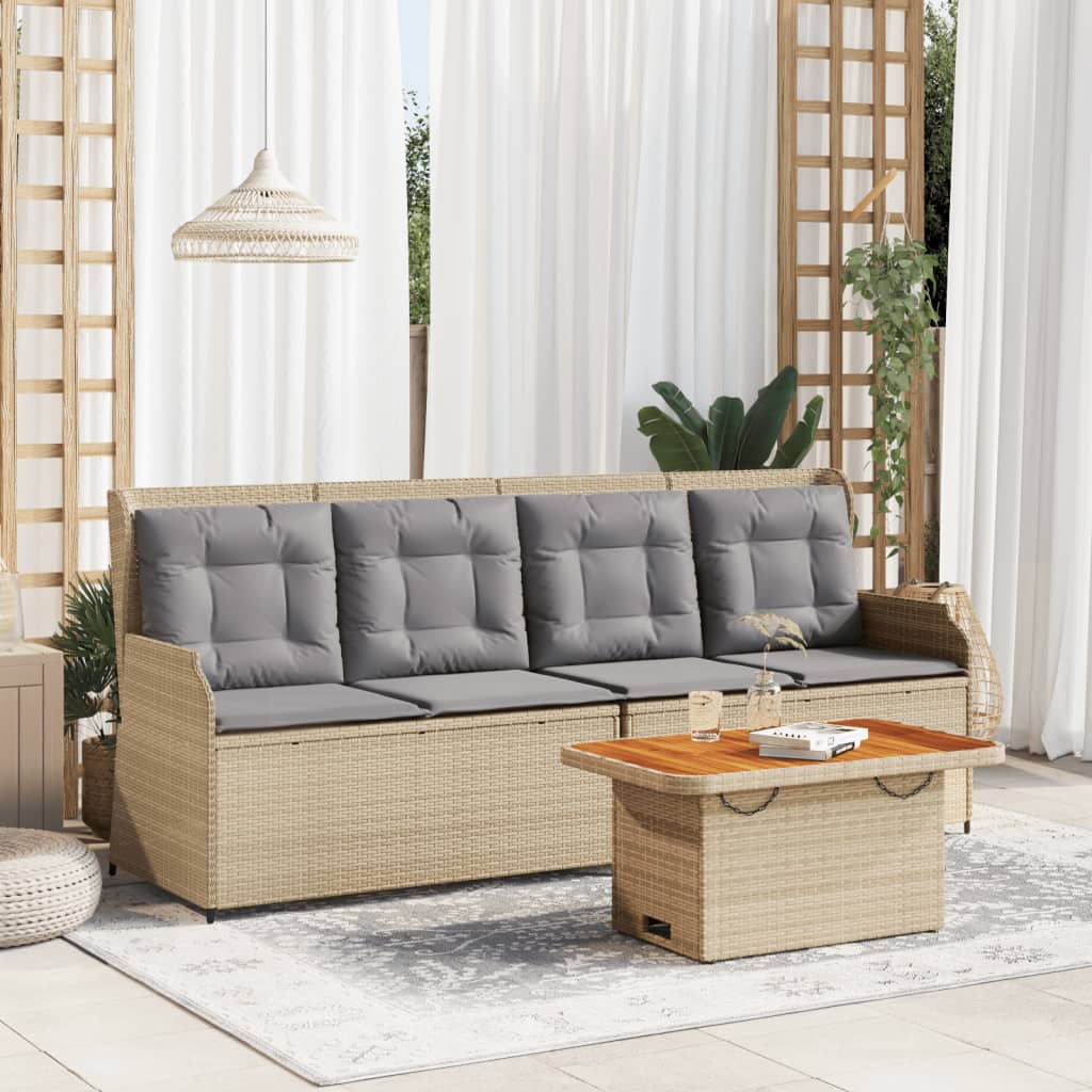 3-delige Loungeset met kussens poly rattan beige