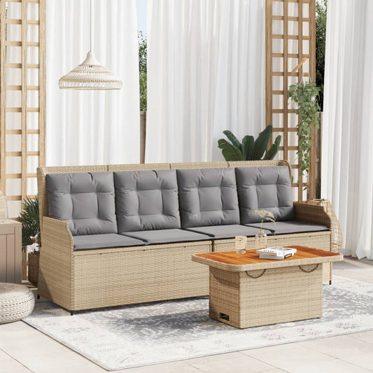 3-delige Loungeset met kussens poly rattan beige