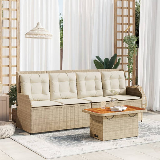 3-delige Loungeset met kussens poly rattan beige