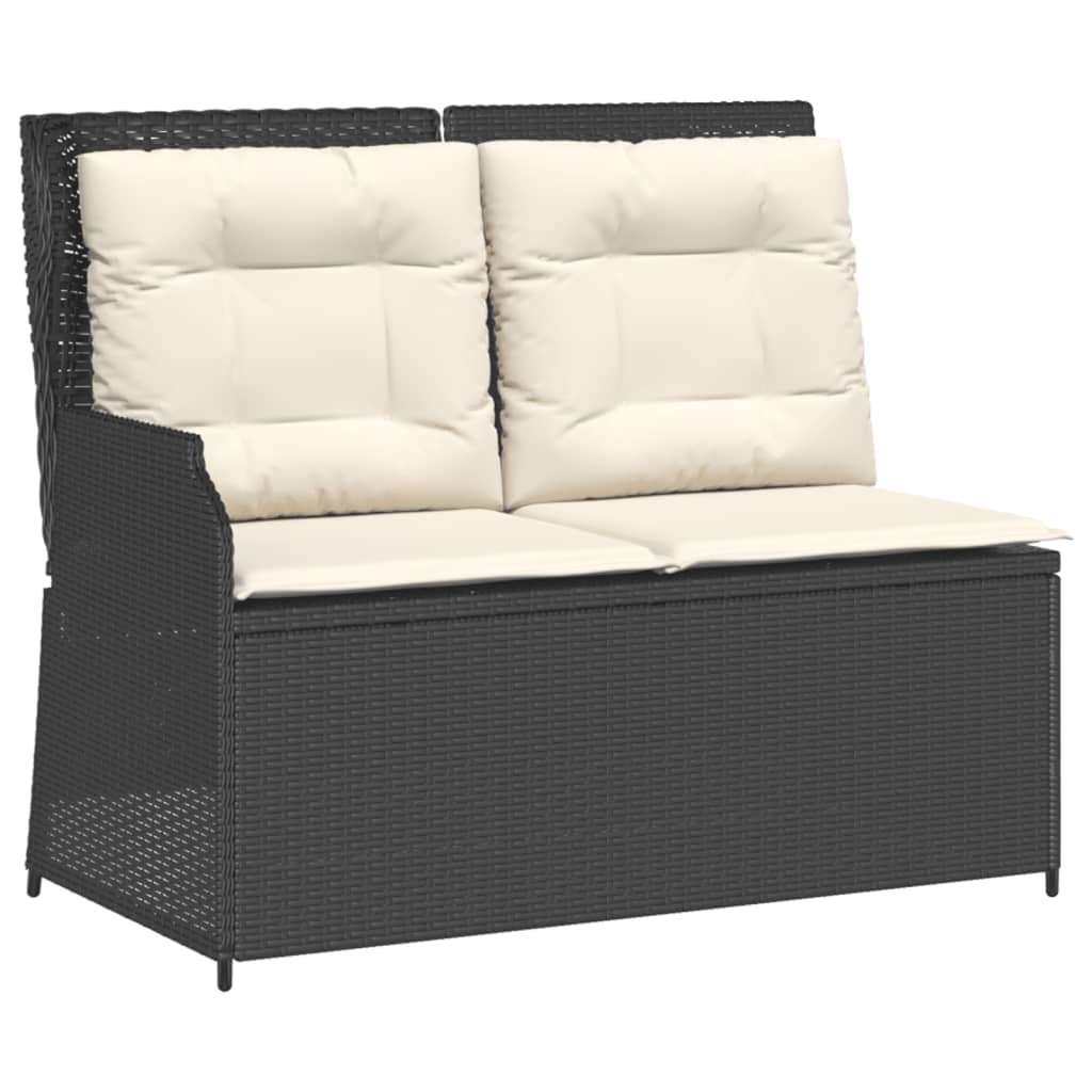 3-delige Loungeset met kussens poly rattan zwart