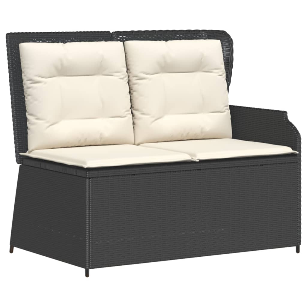 3-delige Loungeset met kussens poly rattan zwart