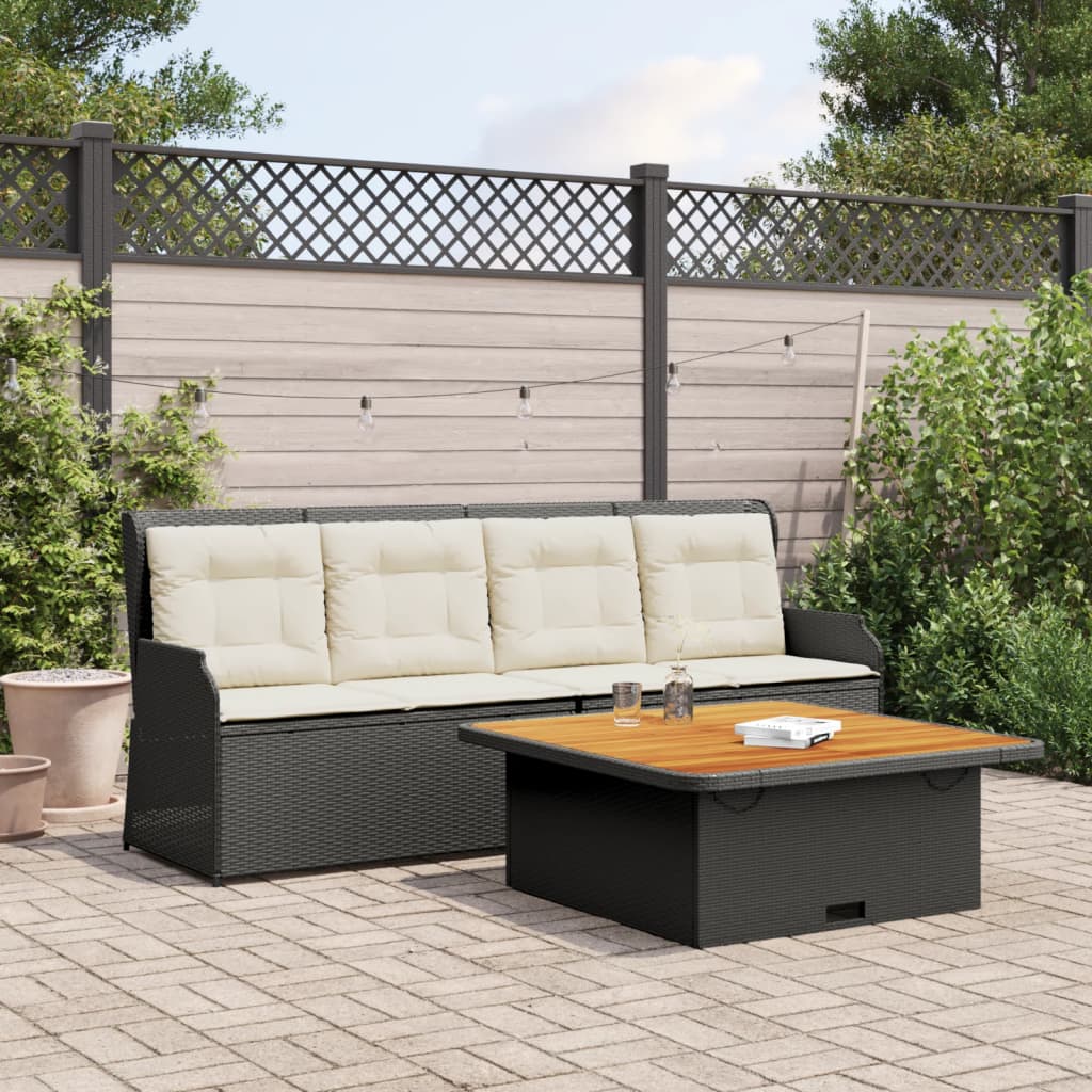 3-delige Loungeset met kussens poly rattan zwart