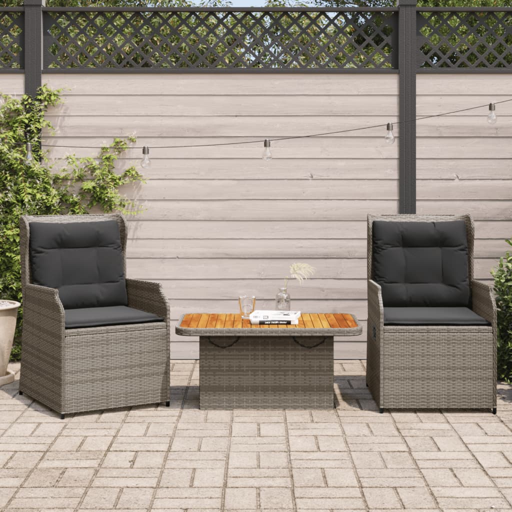 3-delige Loungeset met kussens poly rattan grijs