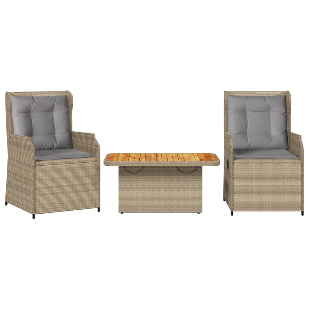 3-delige Loungeset met kussens poly rattan beige