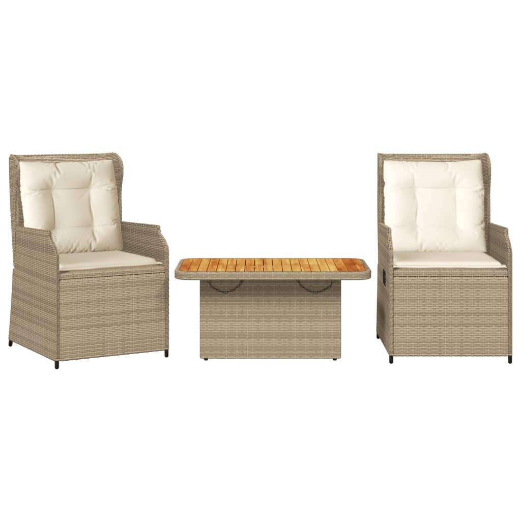 3-delige Loungeset met kussens poly rattan beige