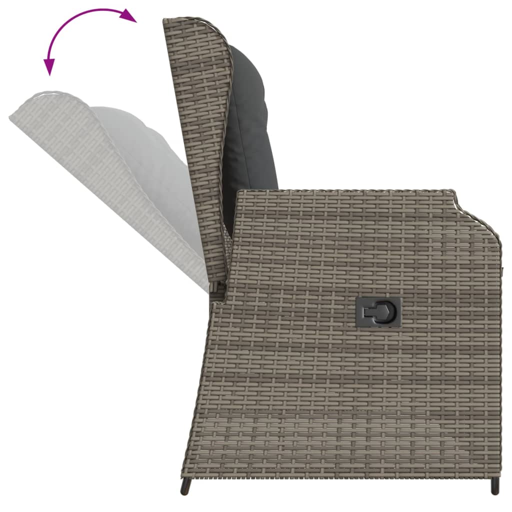 3-delige Loungeset met kussens poly rattan grijs