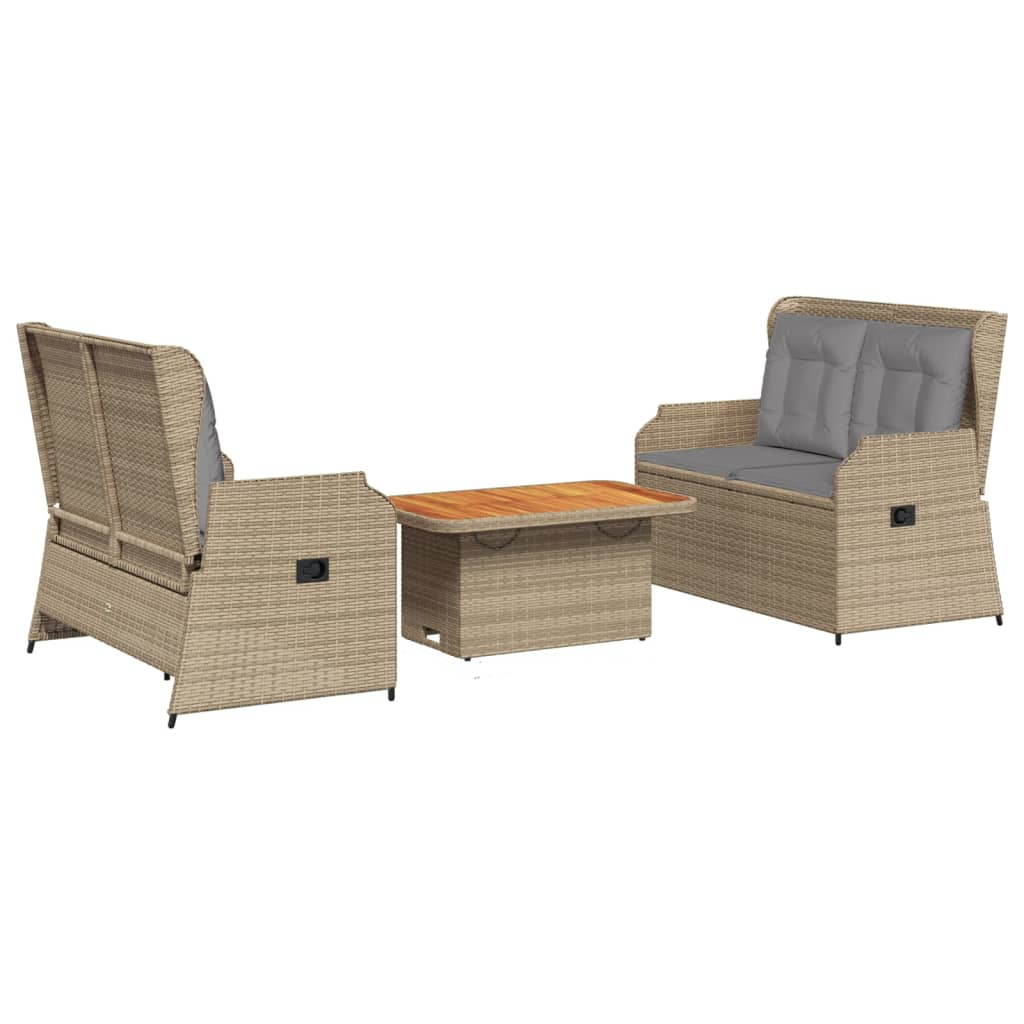 3-delige Loungeset met kussens poly rattan beige