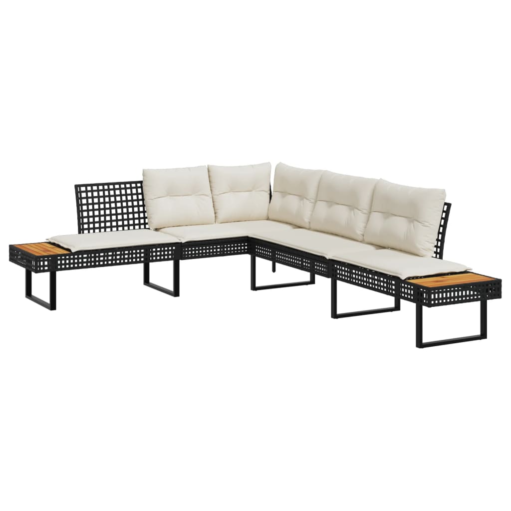 2-delige Loungeset met kussens poly rattan en glas zwart