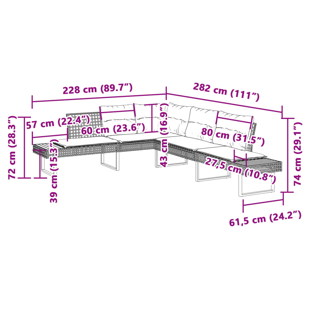 2-delige Loungeset met kussens poly rattan en glas zwart